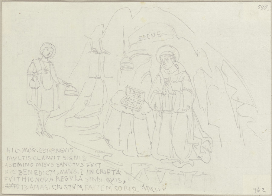 Benedikt von Nursia vom Teufel mit Speisen versehen, in einer kleinen Kapelle auf dem Weg nach Santa from Johann Ramboux