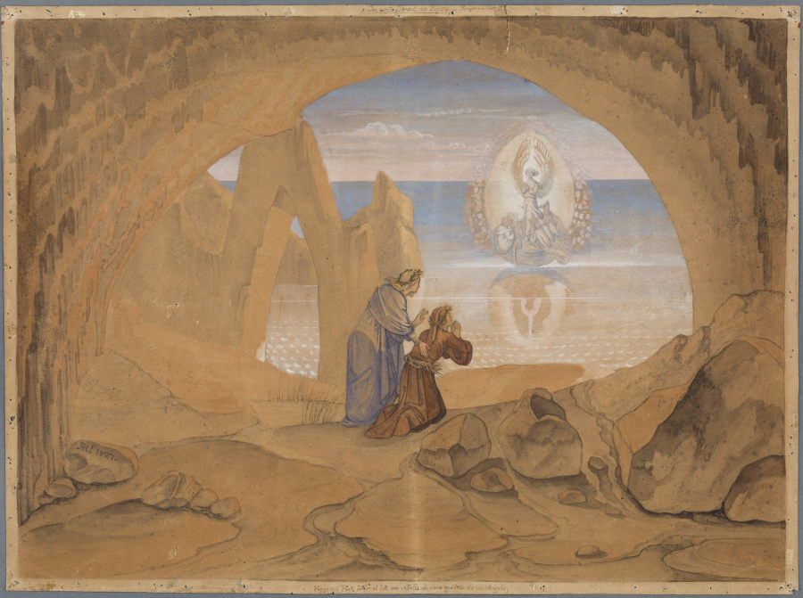 Dante erblickt ein von einem Engel geleitetes Schiffchen, in welchem Seelen nach dem Purgatorium geb from Johann Ramboux