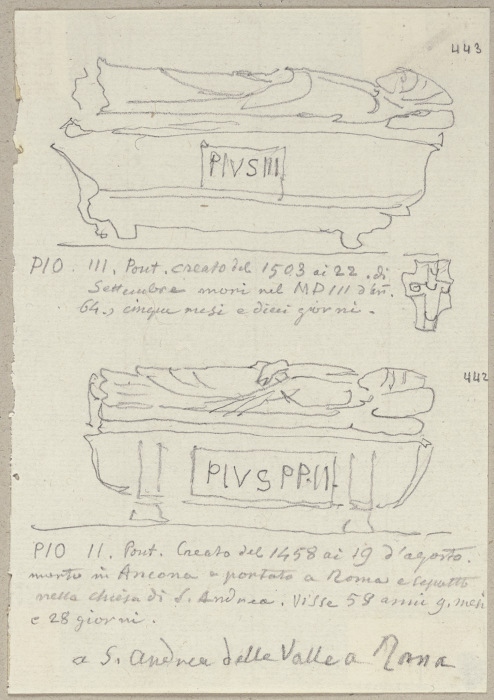 Details der Grabmonumente von Papst Pius III. sowie von Papst Pius II. in Sant’Andrea della Valle in from Johann Ramboux
