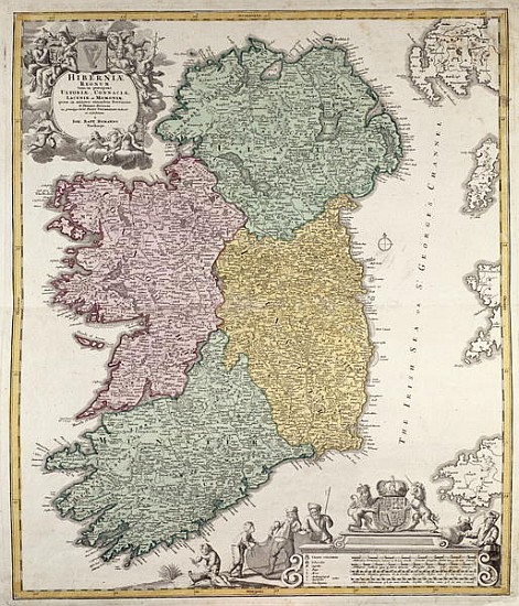 Map of Ireland showing the Provinces of Ulster, Munster, Connaught and Leinster, Johann B. Homann, c from Johann Baptist Homann