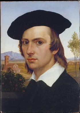 Self-Portrait with Beret in front of a Roman Landscape
