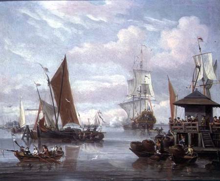 Estuary Scene with Boats and Fisherman from Johannes de Blaauw