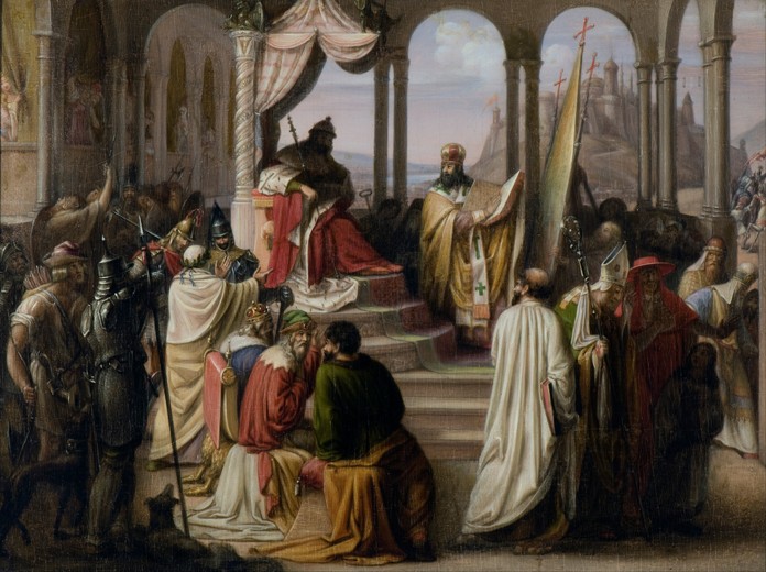 Prince Vladimir chooses a religion in 988 (A religious dispute in the Russian court) from Johann Leberecht Eggink