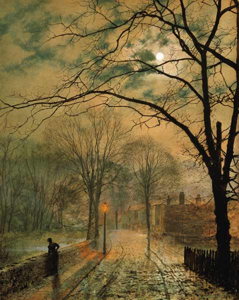 Road during autumn in a moonlit suburb on the Isle of Wight from John Atkinson Grimshaw