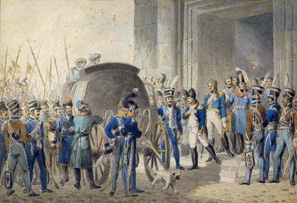 Departure of Napoleon (1769-1821) for Elba (w/c on paper) from John Augustus Atkinson