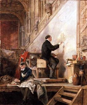 Daniel Maclise (1806-70) painting his mural 'The Death of Nelson' in the House of Lords