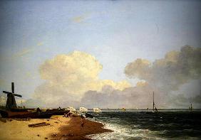 Yarmouth Beach, looking North - Morning (oil on canvas)