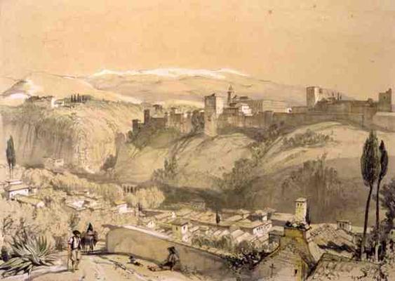 The Alhambra from the Albay, from 'Sketches and Drawings of the Alhambra', engraved by James Duffiel from John Frederick Lewis