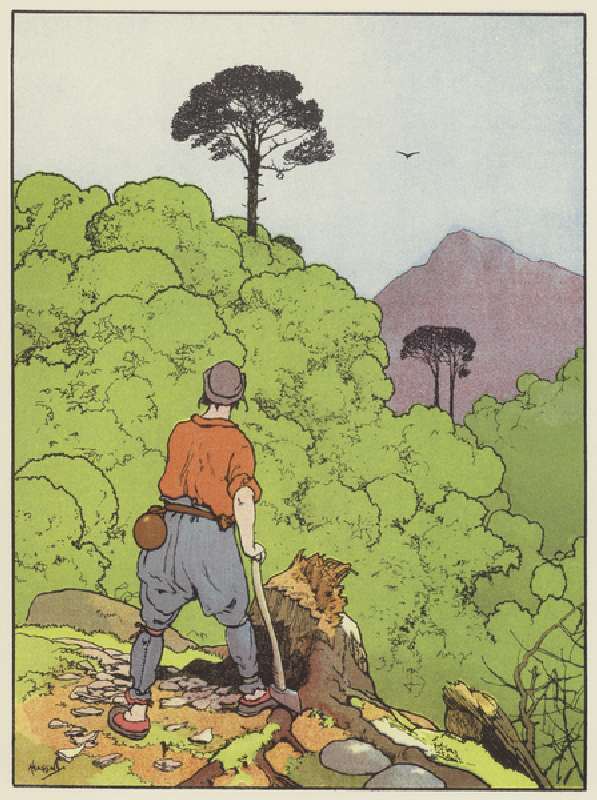 The wood-cutter finds May-Bird (colour litho) from John Hassall