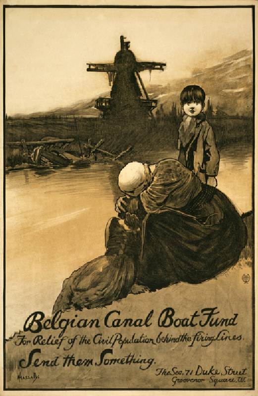 Fundraising campaign for Belgian Canal Boat Fund, pub. 1914-18 (colour litho) from John Hassall
