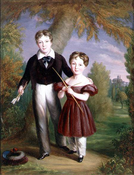 Double Portrait of Two Boys with Bows and Arrows from John King