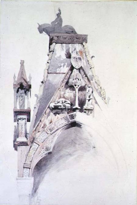 The Tomb of Mastino II (d.1351), Santa Maria Antica, Verona cil & w/c on from John Ruskin