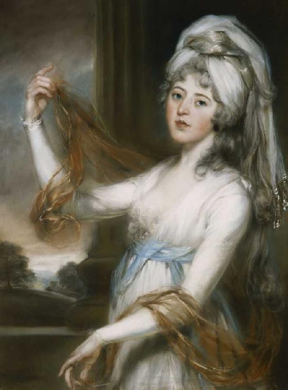 Porträt von Sarah, Ehefrau von Walker King, Bischof von Rochester in einem weißen Kleid mit einem bl from John Russell