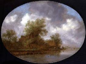 A River Landscape with Fishermen Hauling in Nets