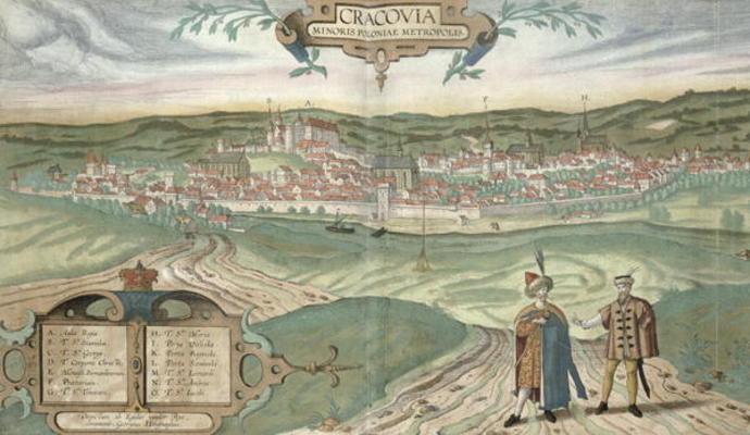 Map of Cracow, from 'Civitates Orbis Terrarum' by Georg Braun (1541-1622) and Frans Hogenberg (1535- from Joris Hoefnagel