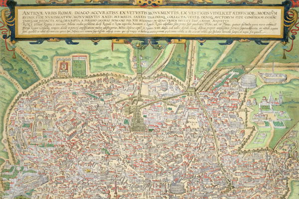Map of Rome, from 'Civitates Orbis Terrarum' by Georg Braun (1541-1622) and Frans Hogenberg (1535-90 from Joris Hoefnagel
