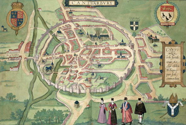 Map of Canterbury, from 'Civitates Orbis Terrarum' by Georg Braun (1541-1622) and Frans Hognenberg ( from Joris Hoefnagel