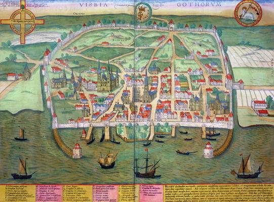 Map of Visby, from 'Civitates Orbis Terrarum' by Georg Braun (1541-1622) and Frans Hogenberg (1535-9 from Joris Hoefnagel