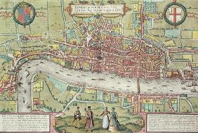 Map of London, from 'Civitates Orbis Terrarum' by Georg Braun (1542-1622) and Frans Hogenburg (1635-