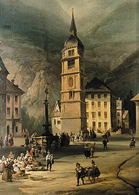 Town square of alto village wall painting from Josef Navratil