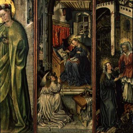 Annunciation, centre left panel of polyptych from Jost Amman
