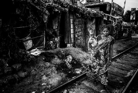 Mother and son in a rail track - Bangladesh