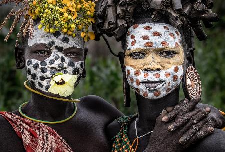 Two surmi tribe girls - Ethiopia