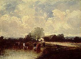 Landscape with cows at the watering-place