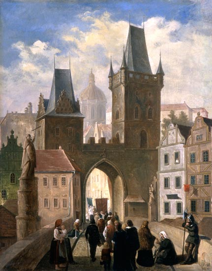 Procession on the Karlsbrücke in Prague in the direction of the little side from Jules Worms