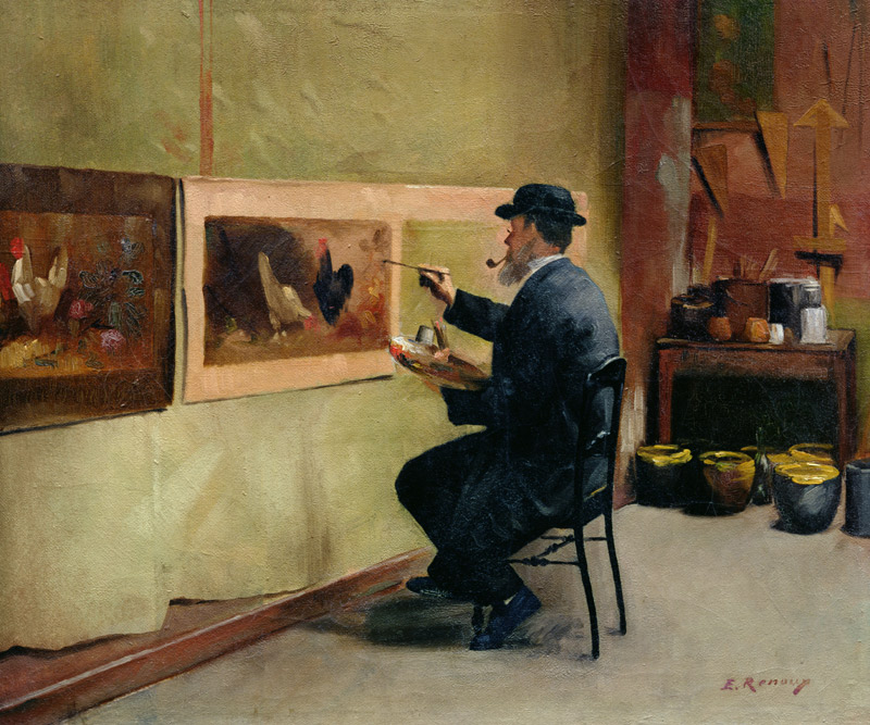 Charles Philippe Gevens, father-in-law of the artist, painting in his studio 21, avenue d''Eylau from Jules Ernest Renoux