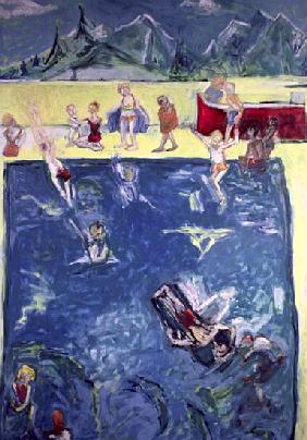 Swimmers in Wengen (oil on canvas) 