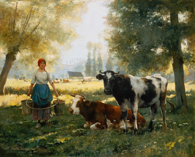 Milking girl with his cows from Julien Dupré