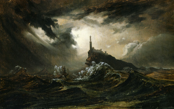 Stormy sea with Lighthouse from Carl Eduard Ferdinand Blechen