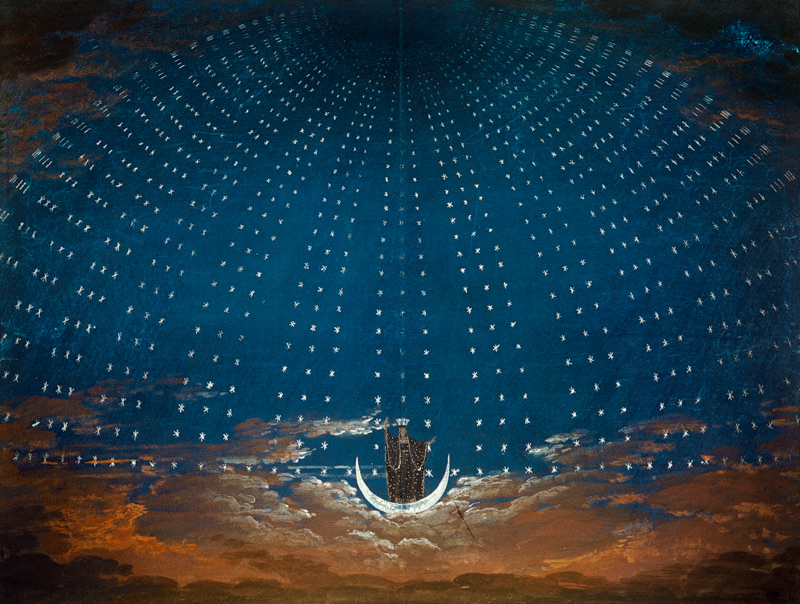Outline for the stage set for Mozart's Zauberflöte, I. Act, VI. Scene: Entrance to the Queen's palac from Karl Friedrich Schinkel