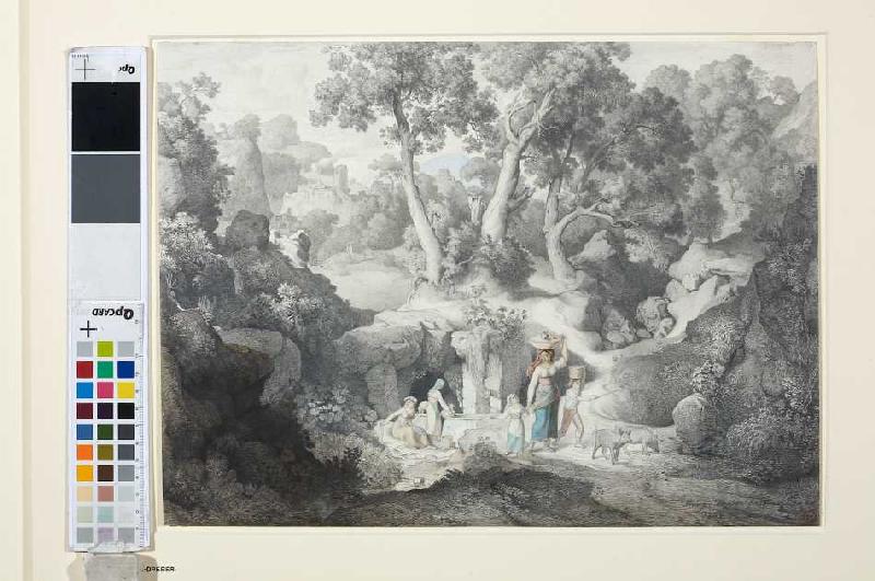 Heroische Landschaft mit Landleuten beim Brunnen from Karl Heinrich Dreber