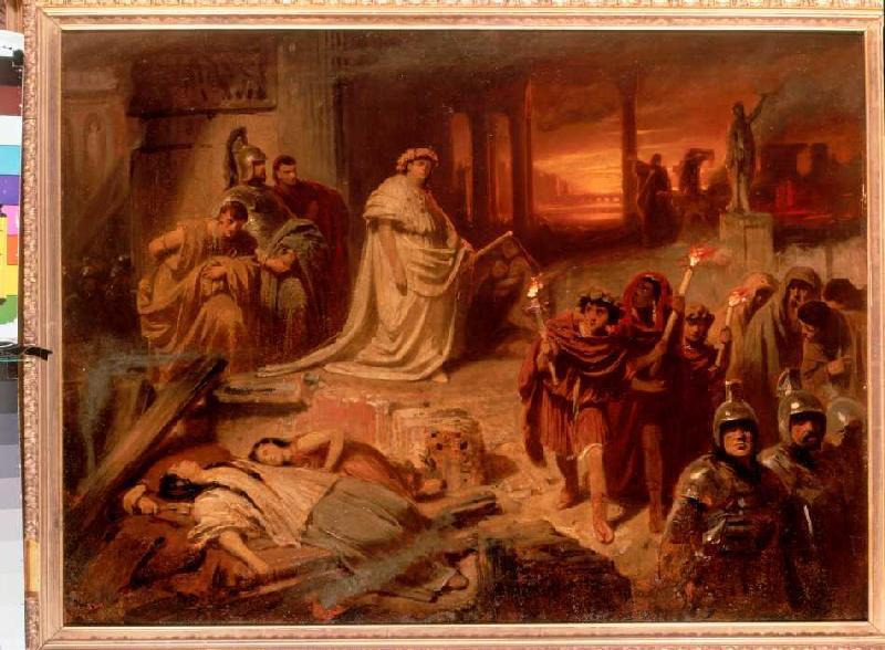 Nero on the ruins the burning one Rome. from Karl Theodor von Piloty