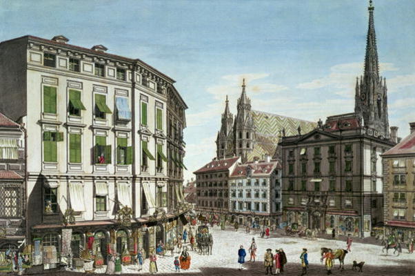 Stock-im-Eisen-Platz, with St. Stephan's Cathedral in the background, engraved by the artist, 1779 ( from Karl von Schutz