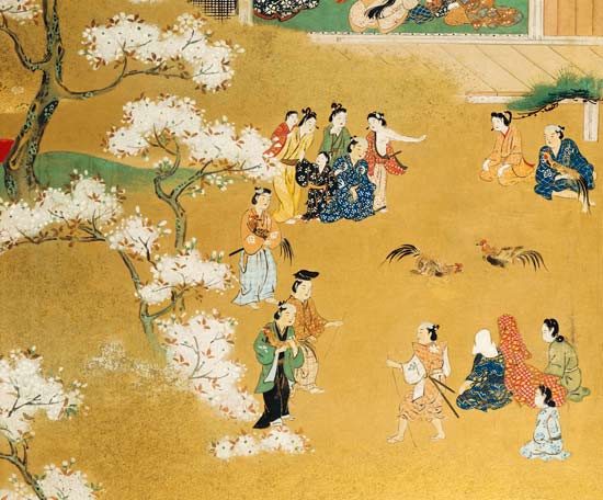 A Detail From An Eight-Leafed Screen In Sumi  Depicting a Cock Fight Beneath Cherry Tree Blossoms from Kitagawa  Utamaro