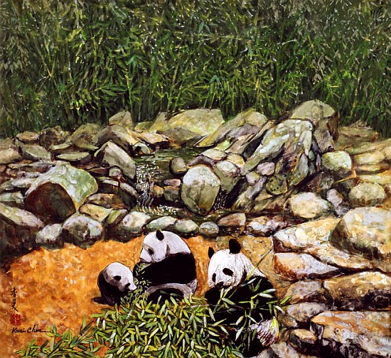 Happy Family (Pandas) 1993 (gouache on silk)  from Komi  Chen
