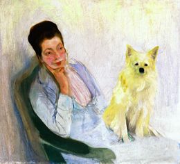 Portrait of the wife of the artist with little dogs from Konrad Krzyzanowski