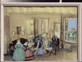 A scene from the theatre play The Government Inspector by N. Gogol