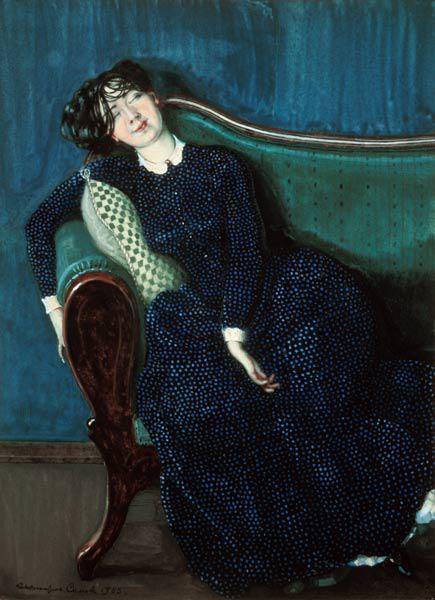 Sleeping woman in blue