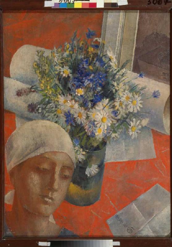 Frauenkopf und Vase mit Blumen from Kosjma Ssergej. Petroff-Wodkin