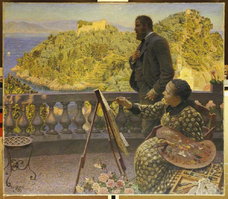 Friedrich III. and his wife on the terrace of the villa Carnavon from Kristian Zahrtmann