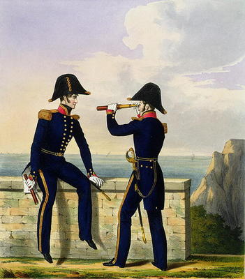 Lieutenants, plate 1 from 'Costume of the Royal Navy and Marines', engraved by the artists, c.1830-3 from L. and Eschauzier, St. Mansion