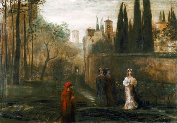 The meeting of Dante and Beatrice from Lajos Gulácsy