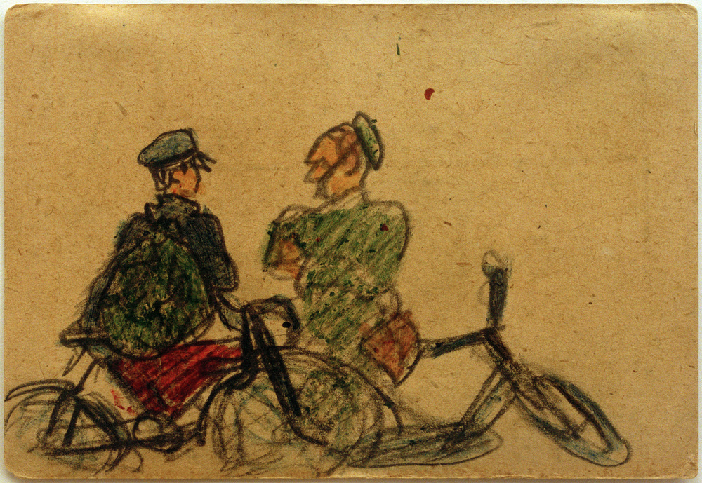 Ohne Titel (Fahrradfahrer im Gespräch)  from László Moholy-Nagy