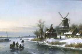 Windmill by a Frozen River