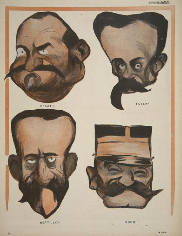Orsatti, Taylor, Bertillon, Roudil, illustration from Lassiette au Beurre: La Police, 23rd May 1903  from Leal de Camara
