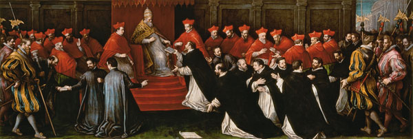 Pope Honorius III approving the order of Saint Dominic in 1216 from Leandro da Ponte